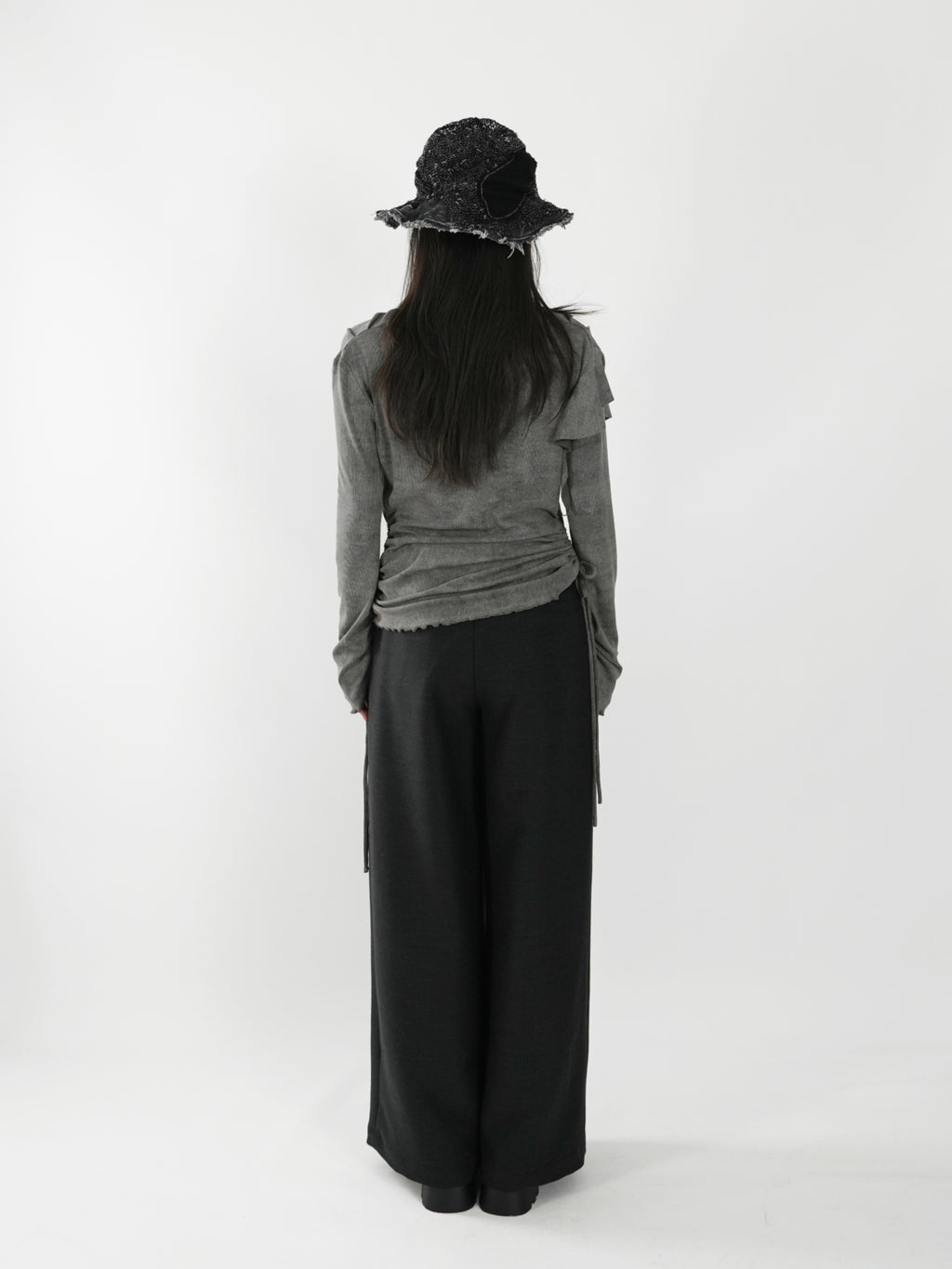 Draped-neck top with double drawstrings