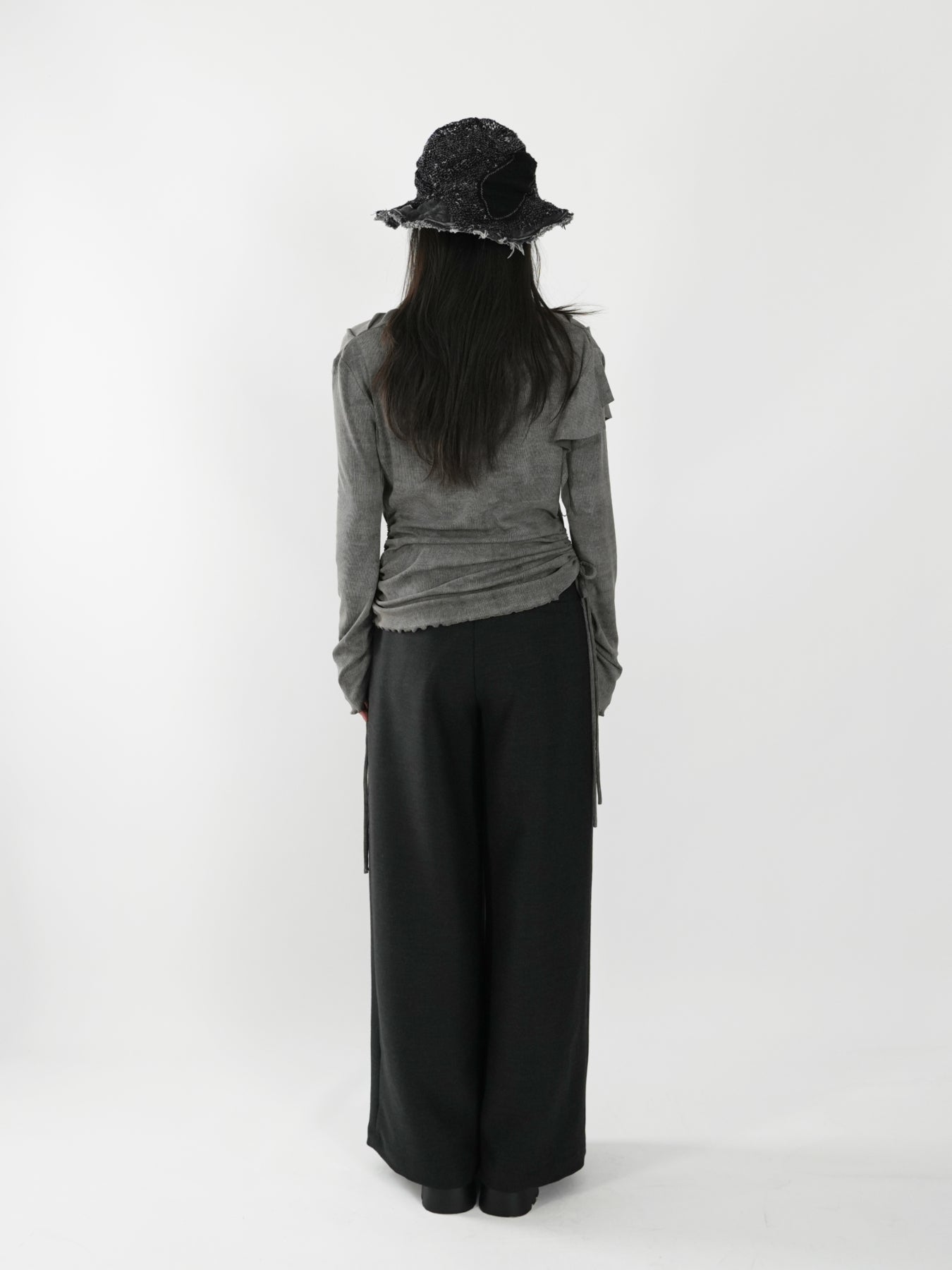 Draped-neck top with double drawstrings