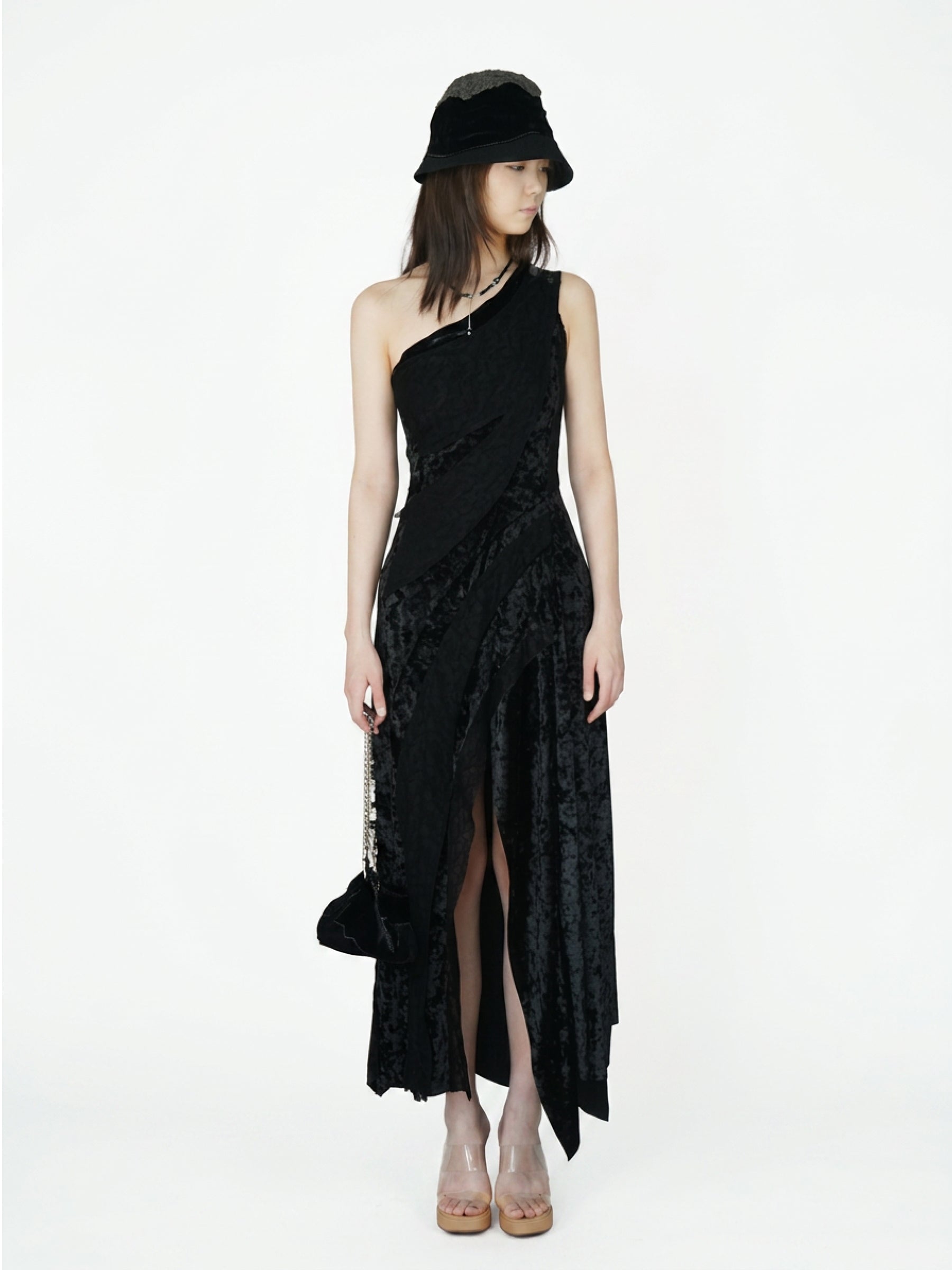 Lace and velvet spliced dress