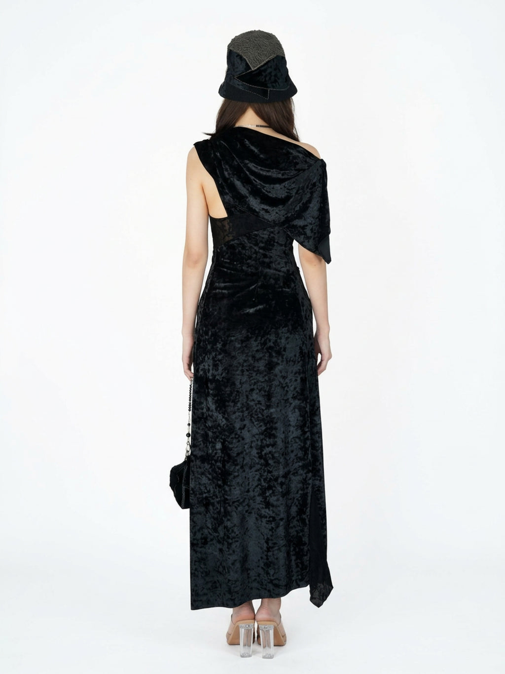Lace and velvet spliced dress