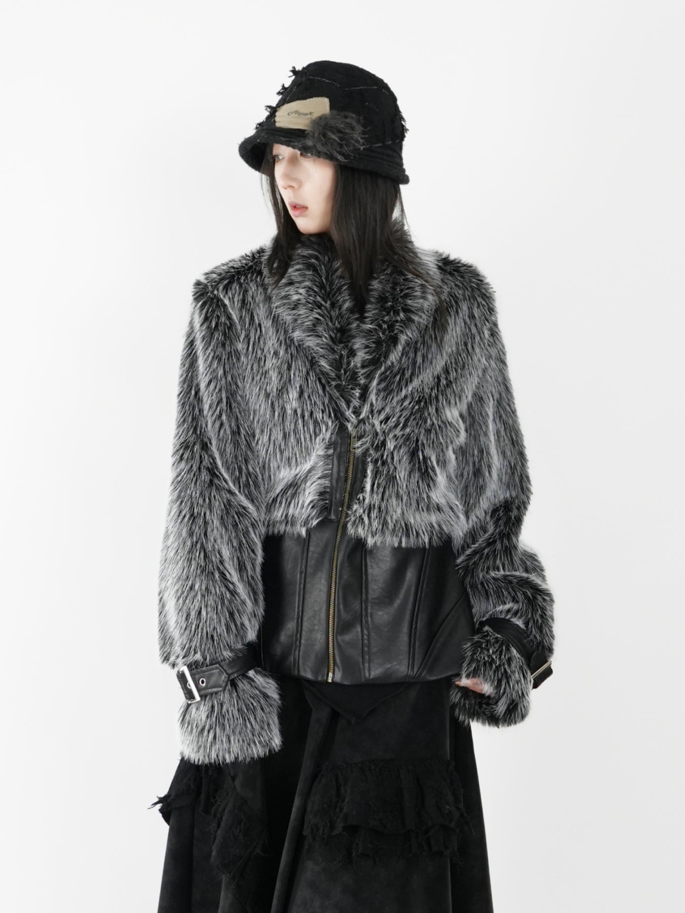 Fishbone Pattern Fur - Dark Gray