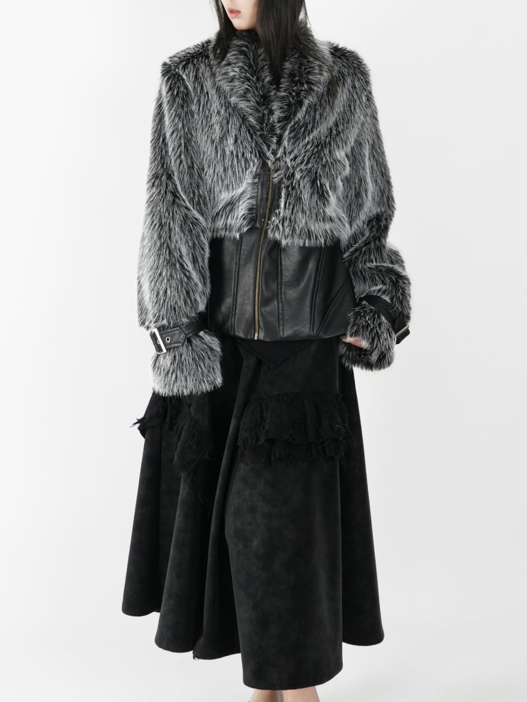 Paneled Leather Skirt