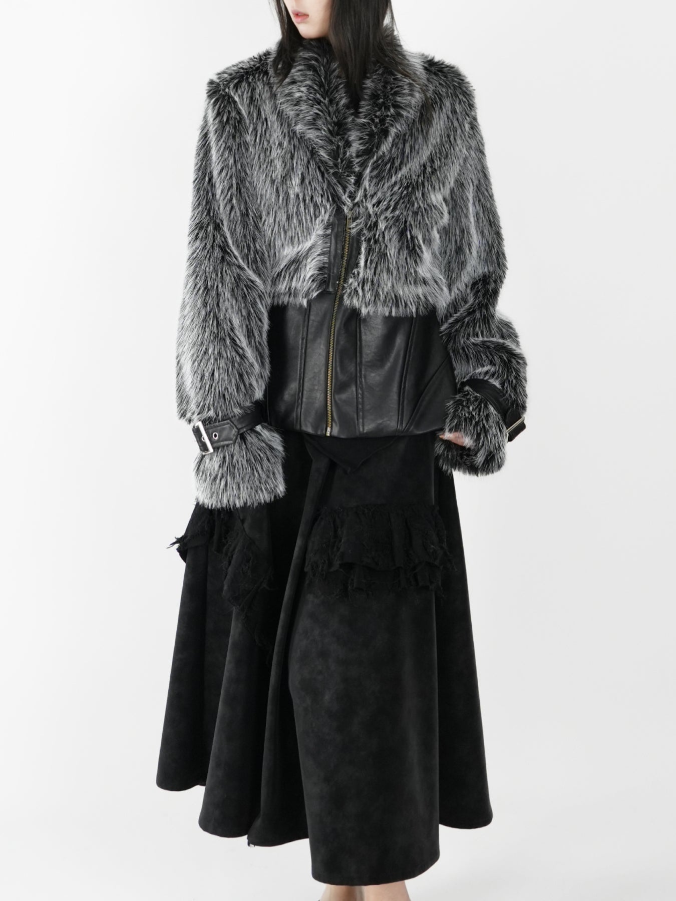 Paneled Leather Skirt