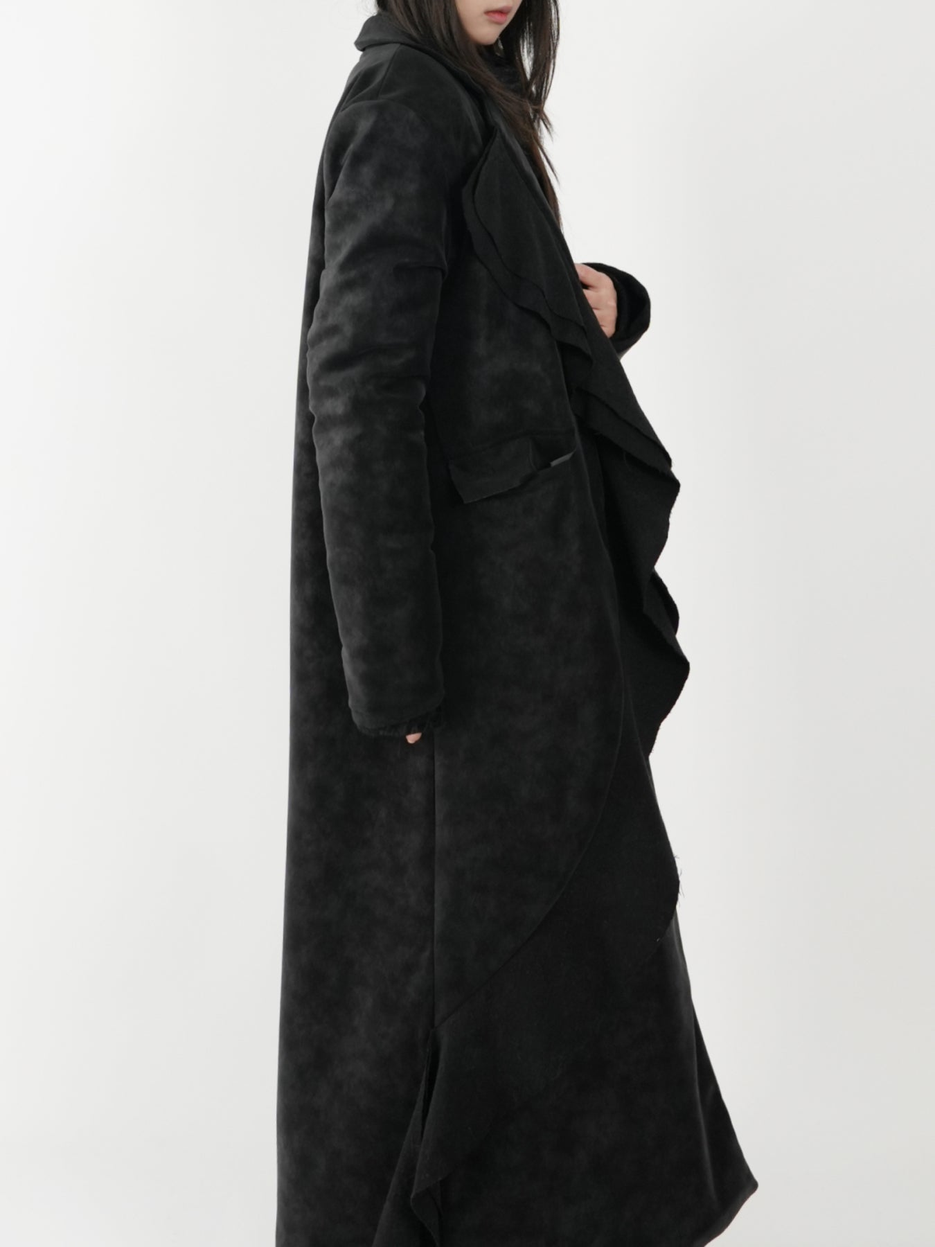 Spliced Long Leather Coat