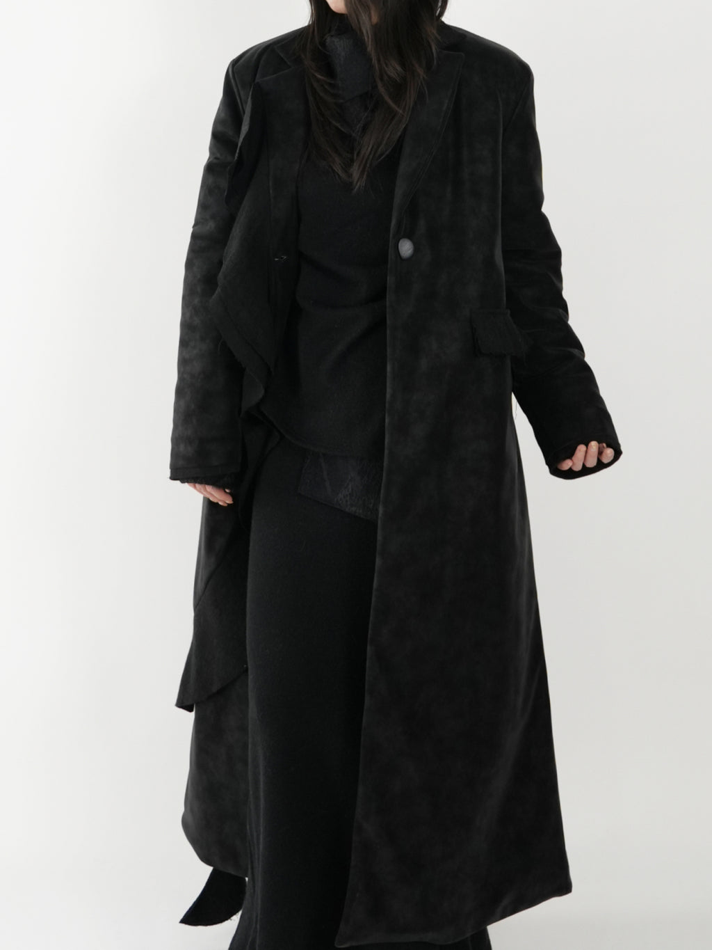 Spliced Long Leather Coat
