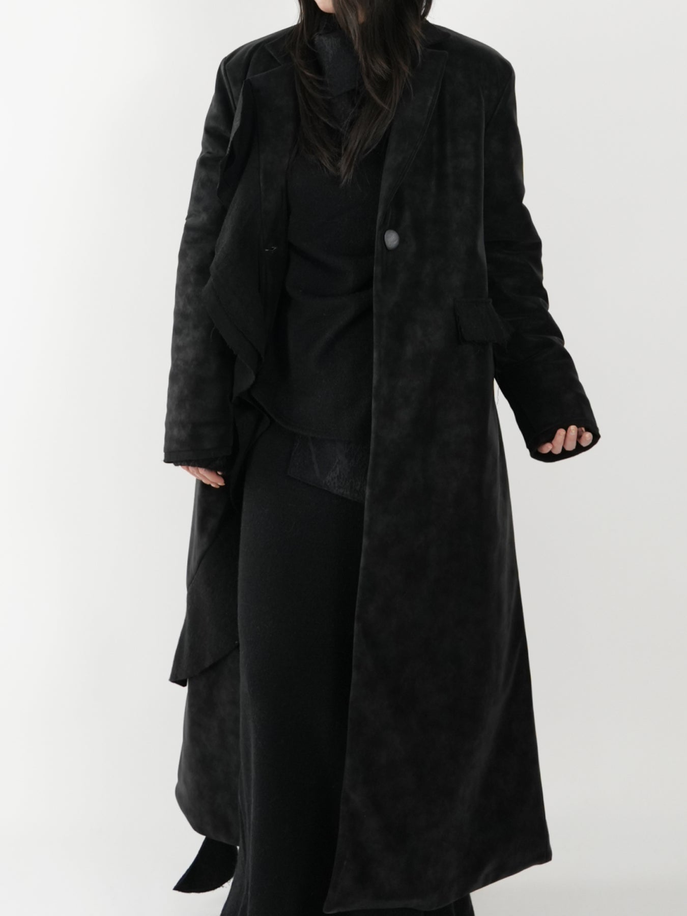 Spliced Long Leather Coat