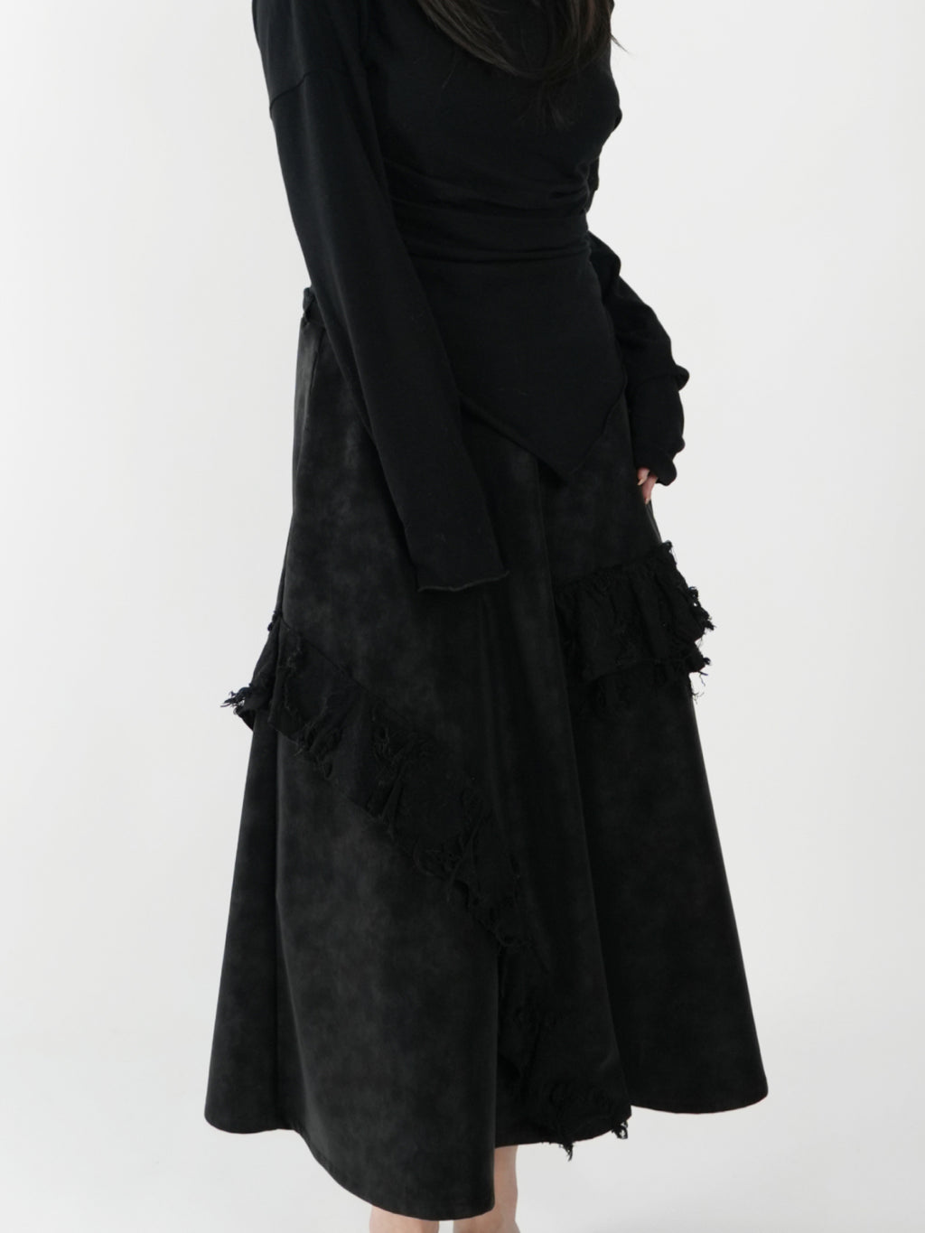 Paneled Leather Skirt