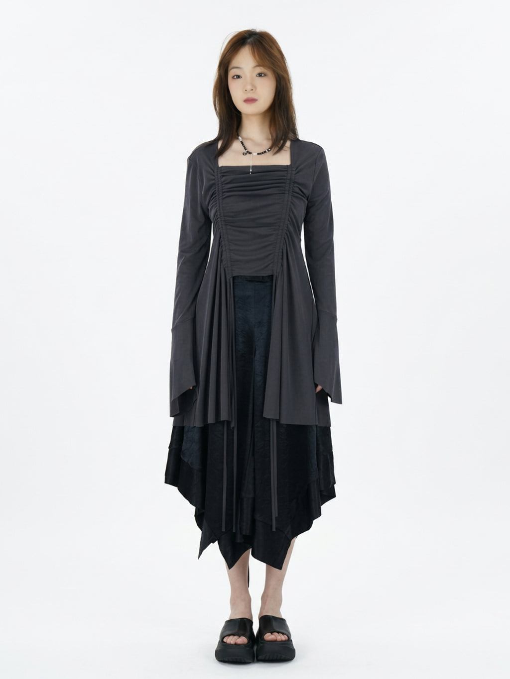 Drawstring ruffled top