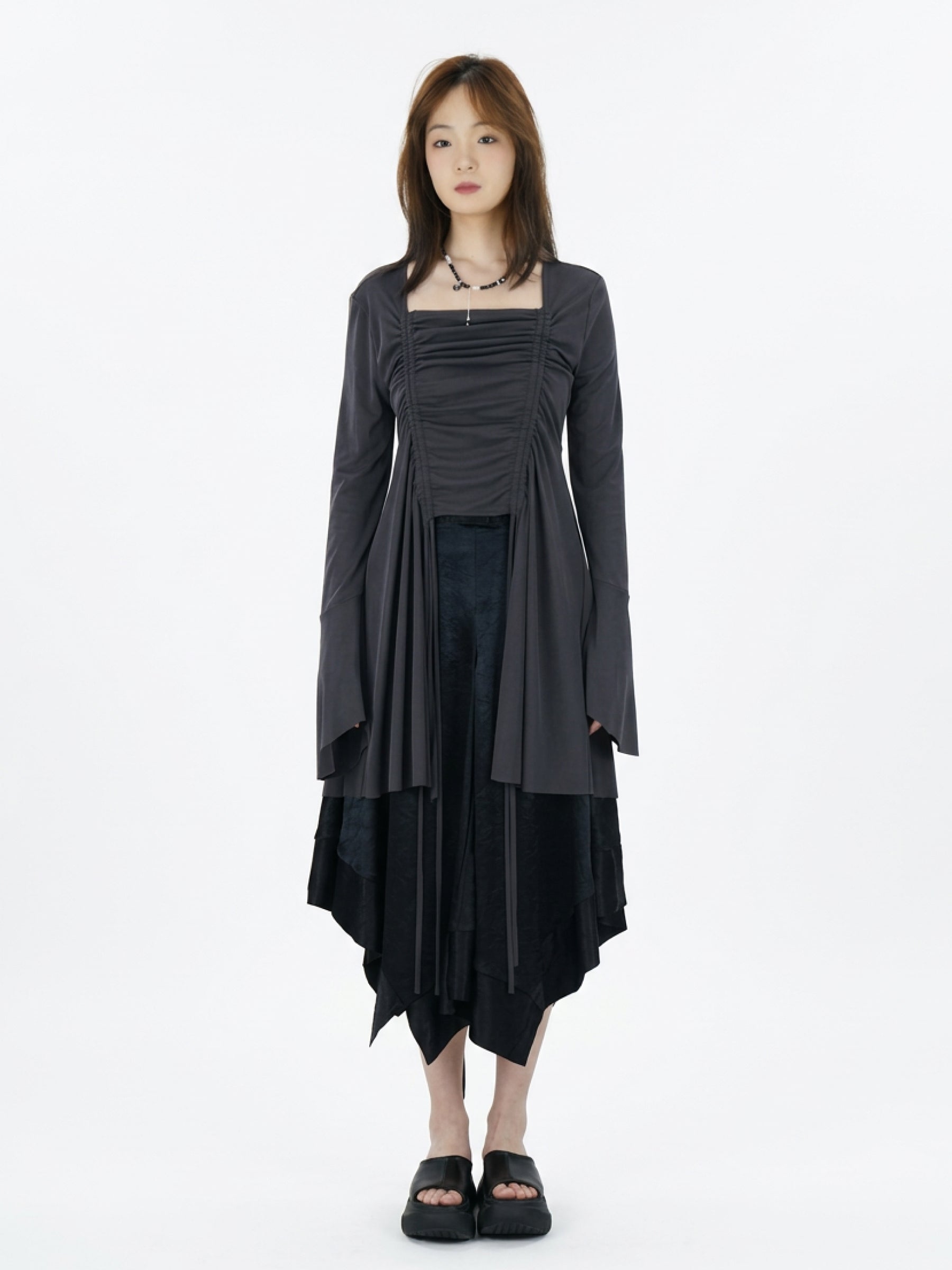 Drawstring ruffled top