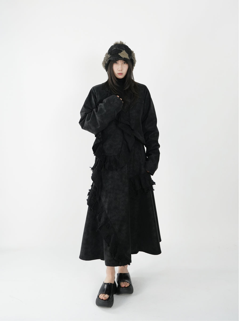 Paneled Leather Skirt