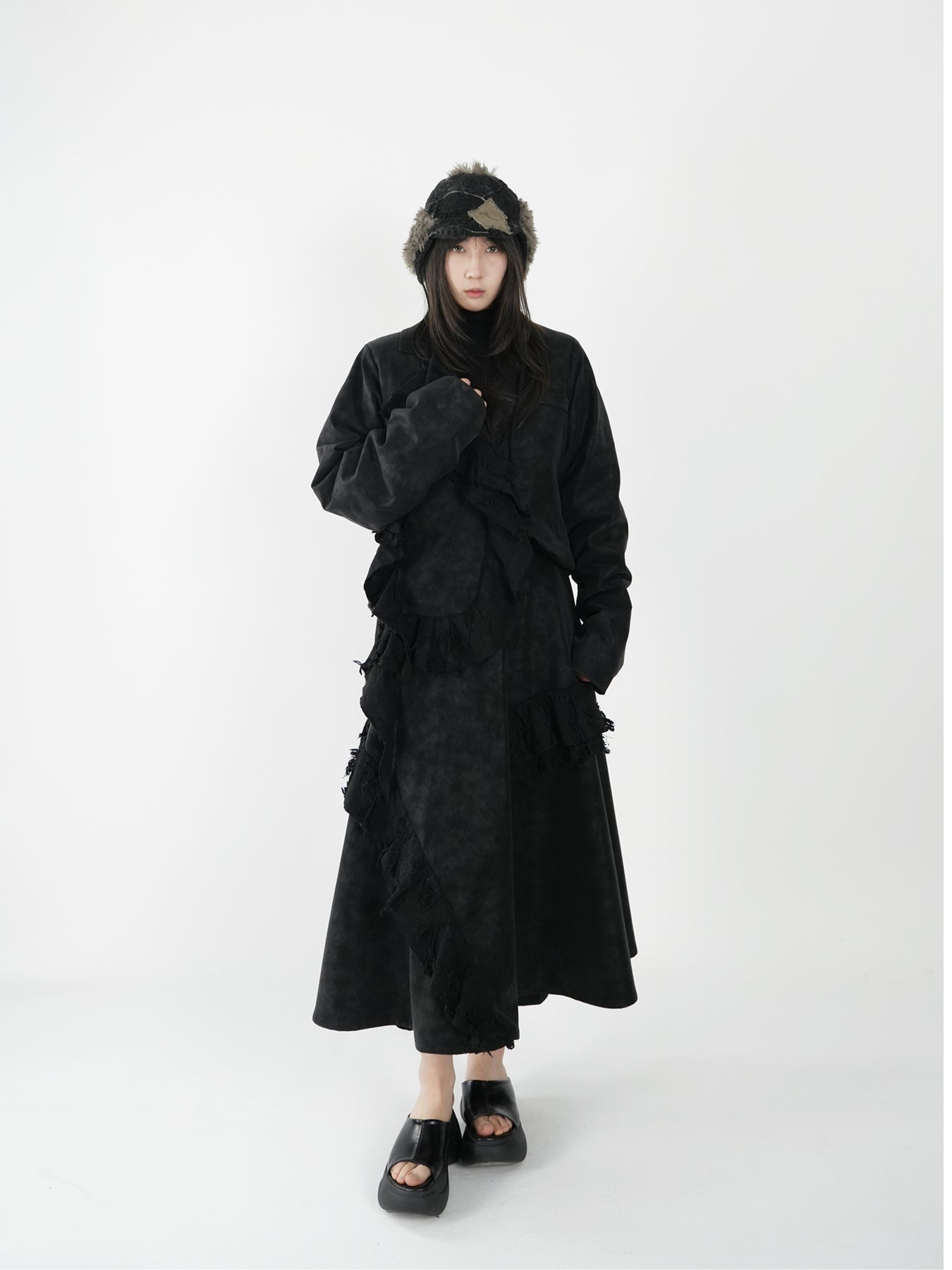 Paneled Leather Skirt