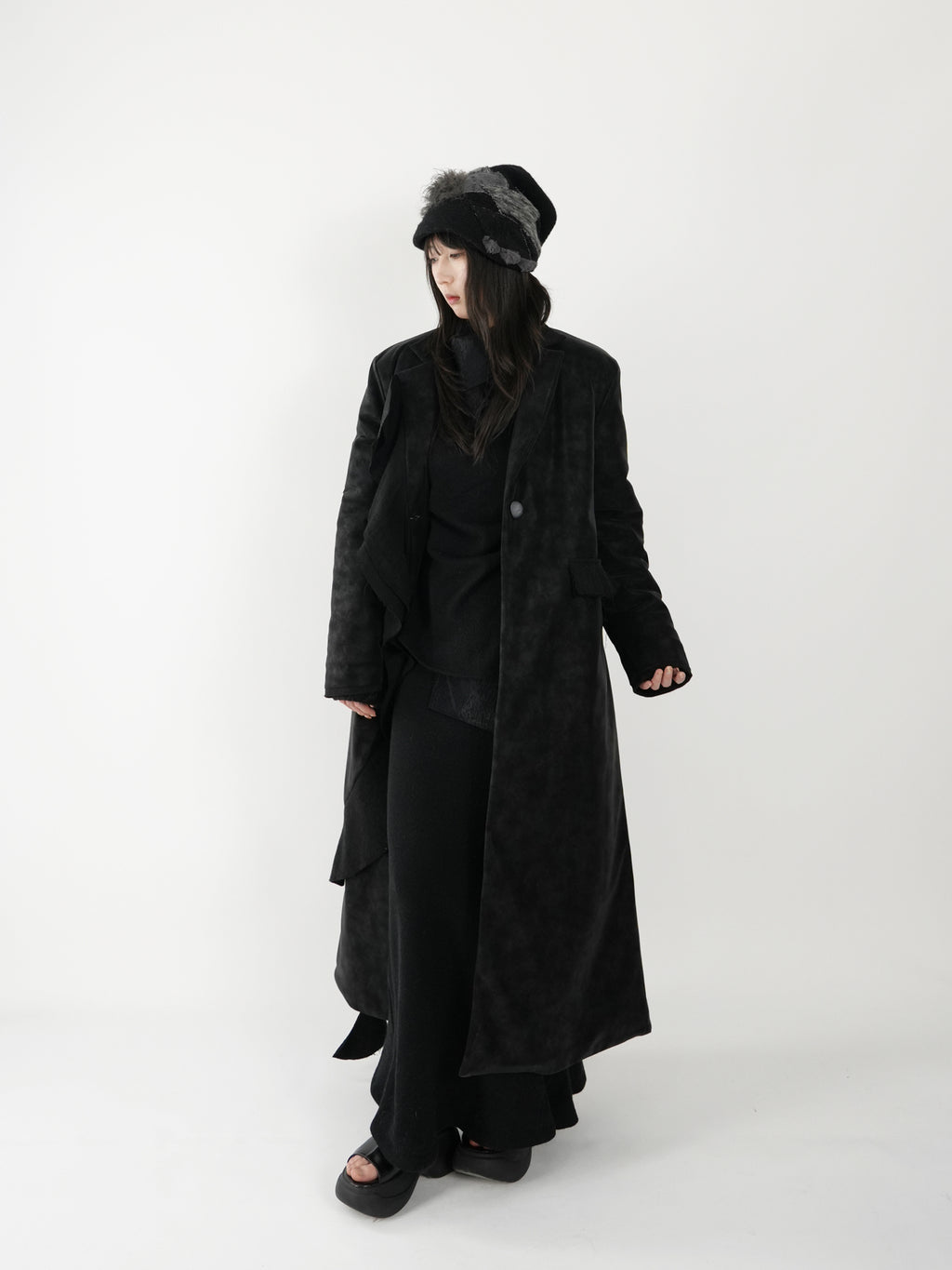 Spliced Long Leather Coat