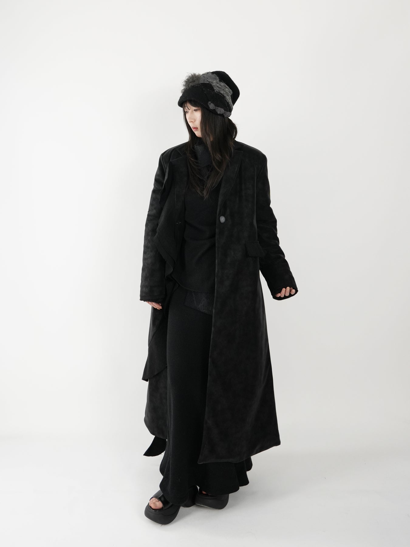 Spliced Long Leather Coat