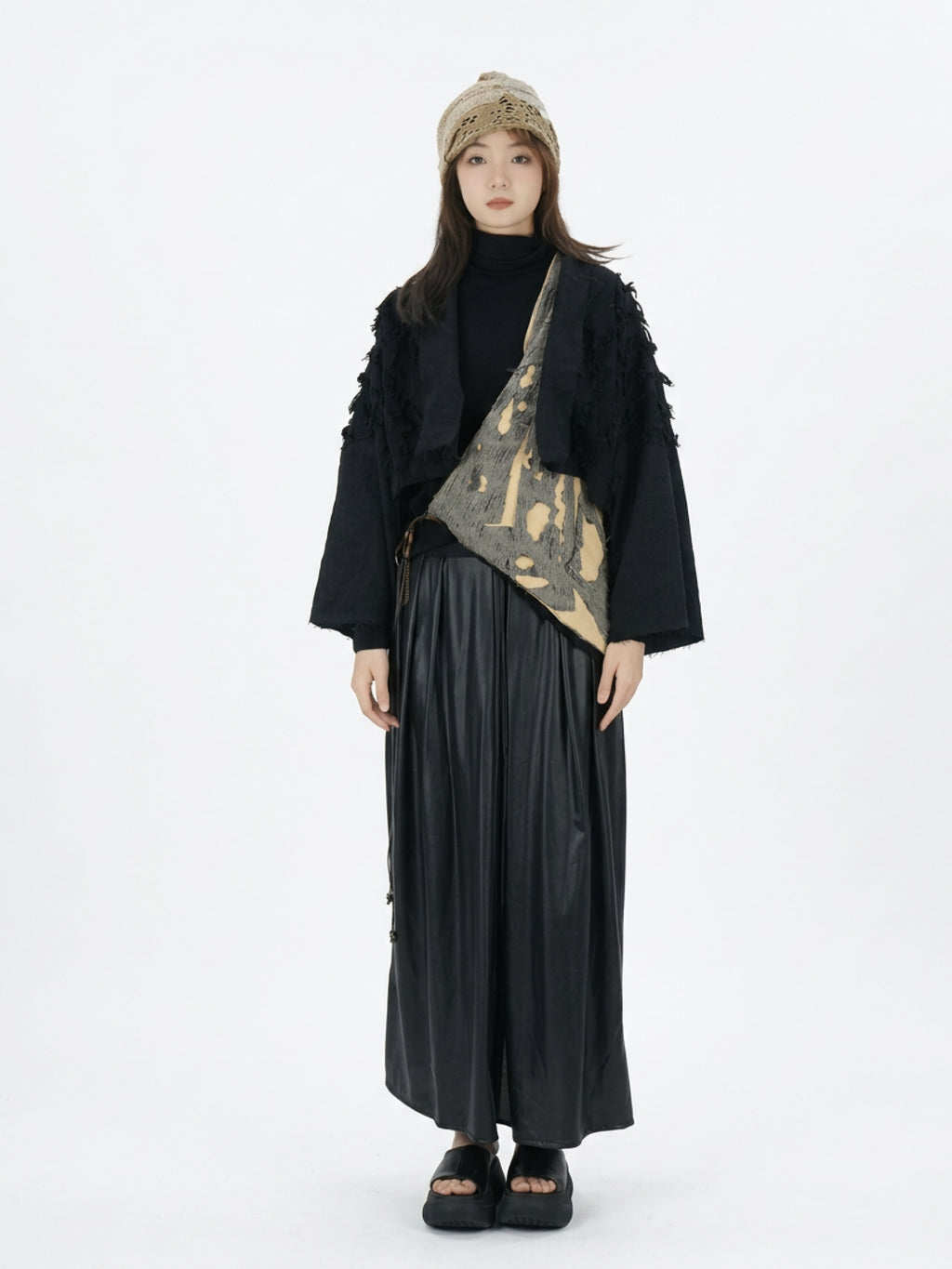 Long skirt with waist pleats