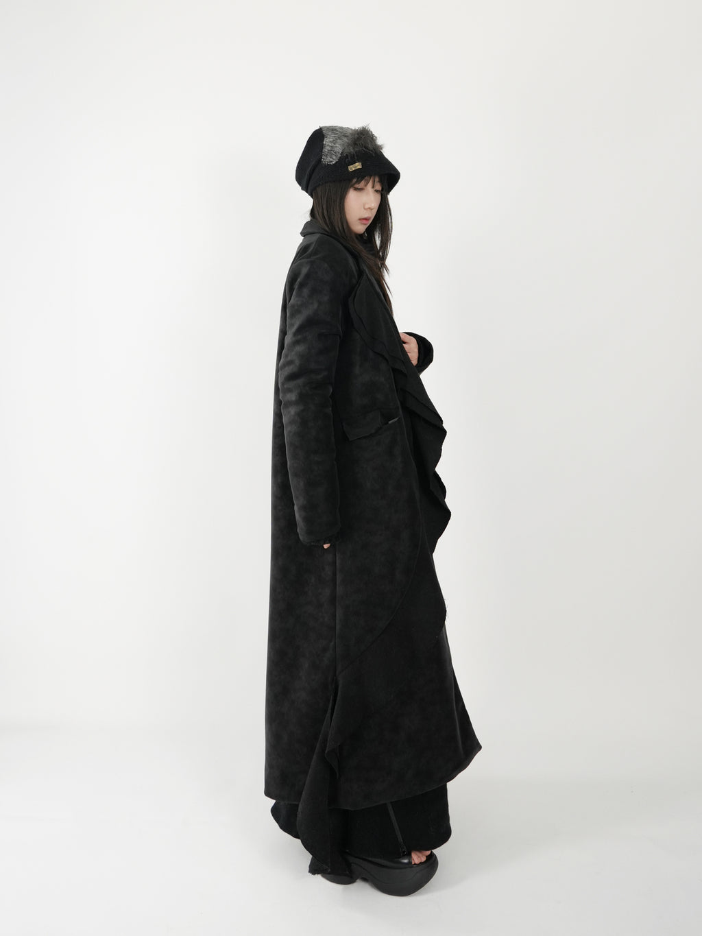 Spliced Long Leather Coat