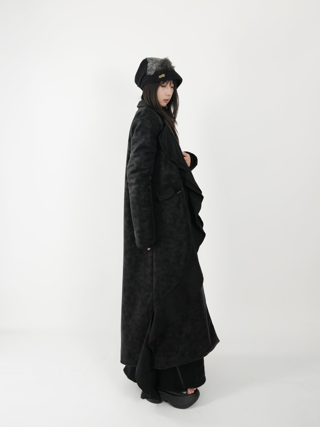 Spliced Long Leather Coat