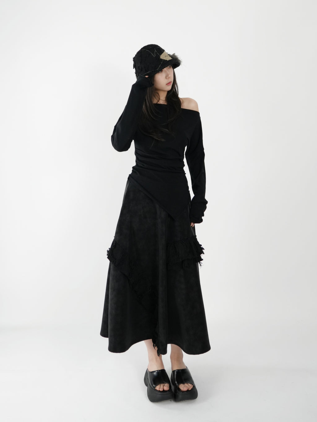 Paneled Leather Skirt