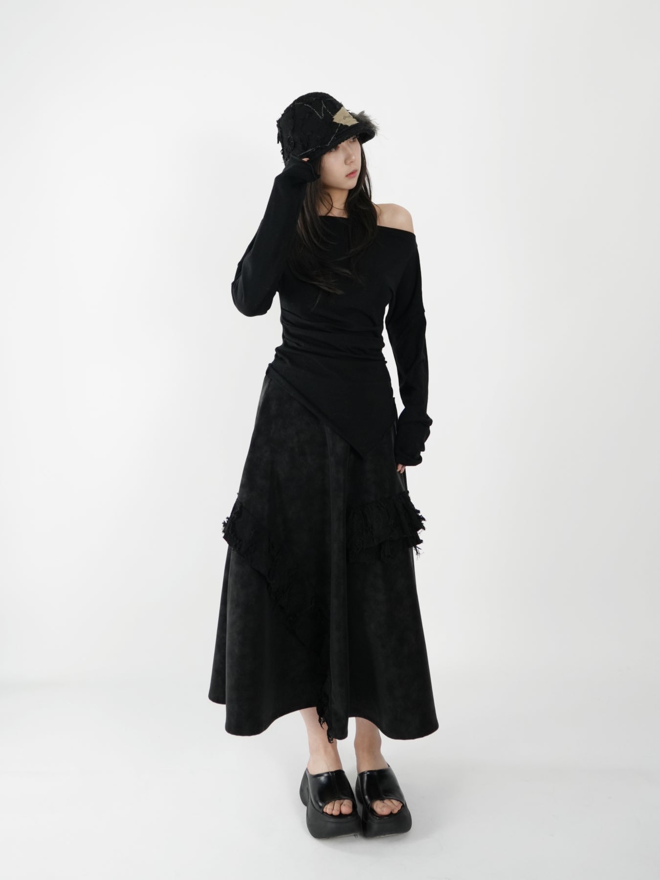 Paneled Leather Skirt