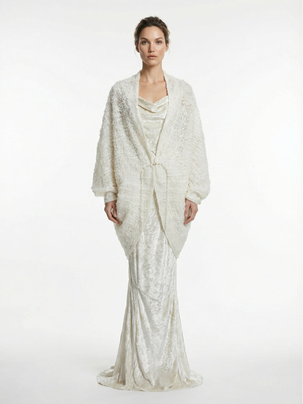 Fog White Pleated Shawl