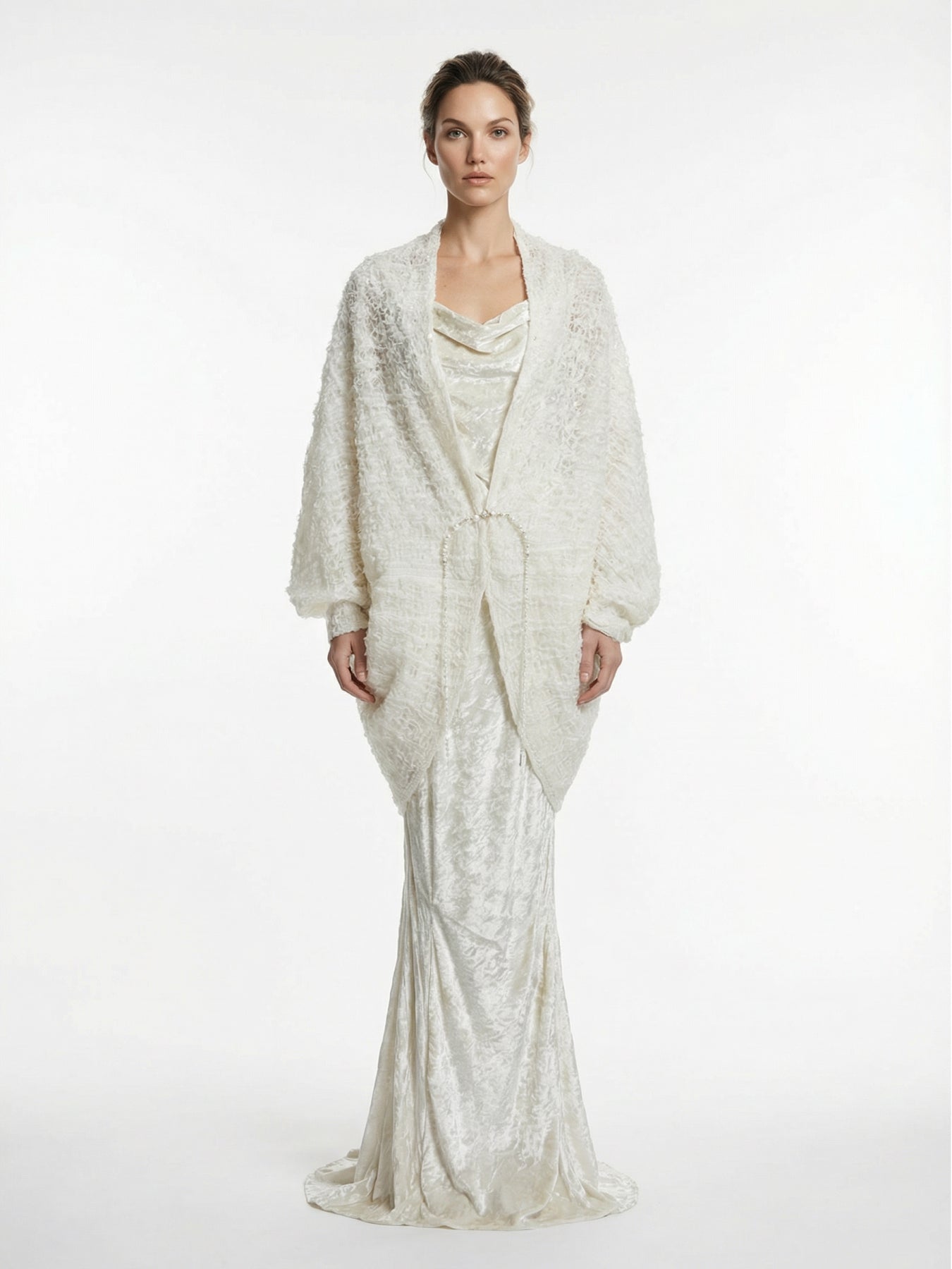 Fog White Pleated Shawl