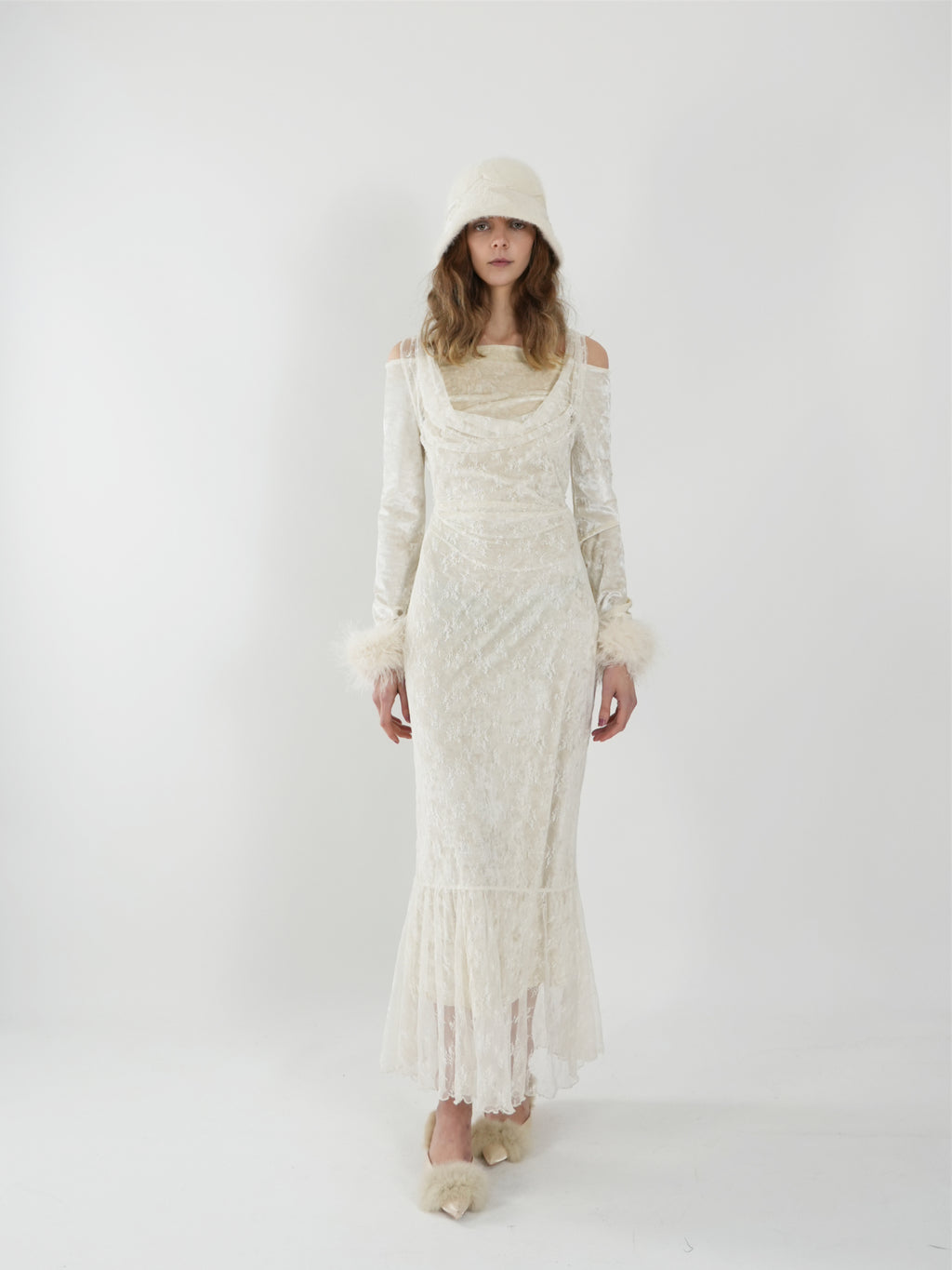 Two-piece Off-the-shoulder Dress with Cowl Neck Detail