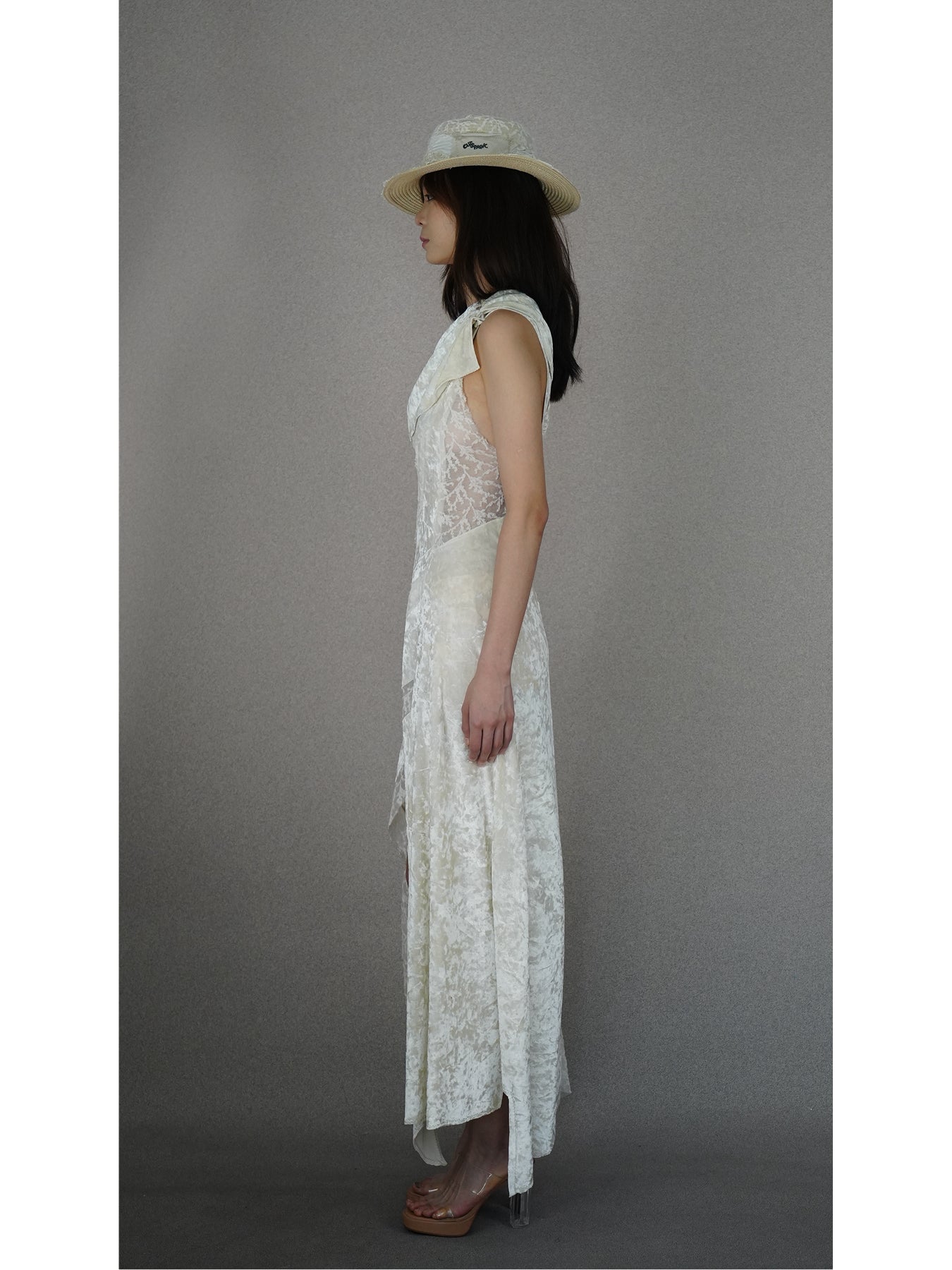 Lace and velvet spliced dress