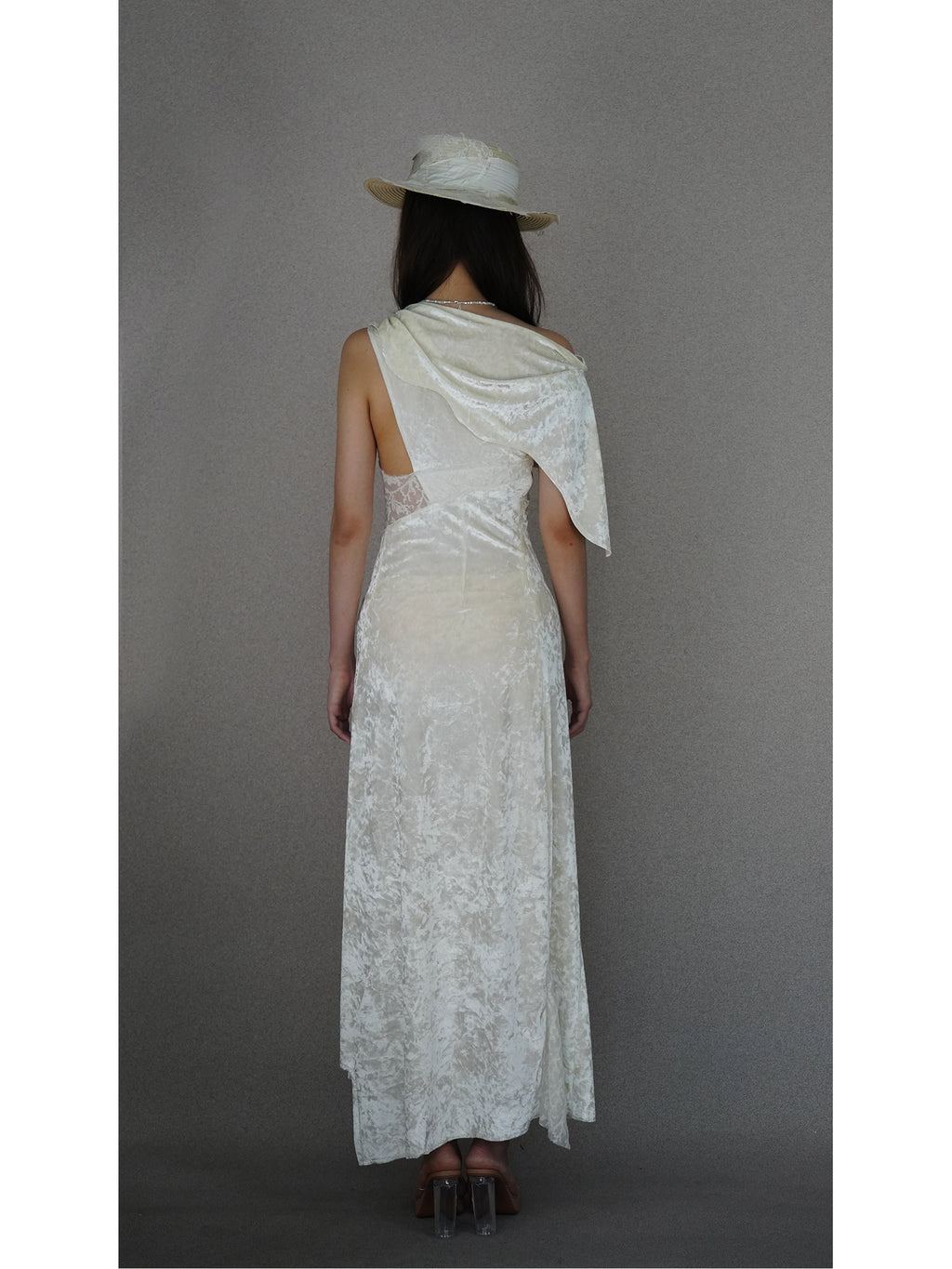 Lace and velvet spliced dress