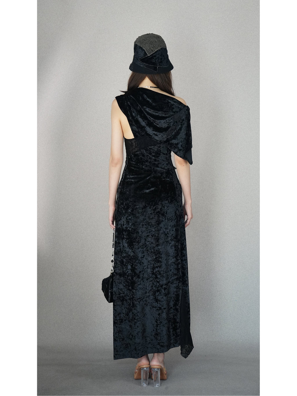 Lace and velvet spliced dress
