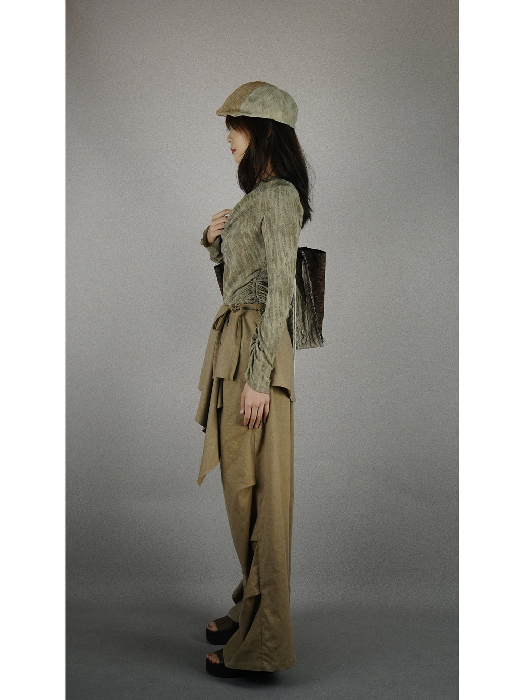 Draped-neck top with double drawstrings