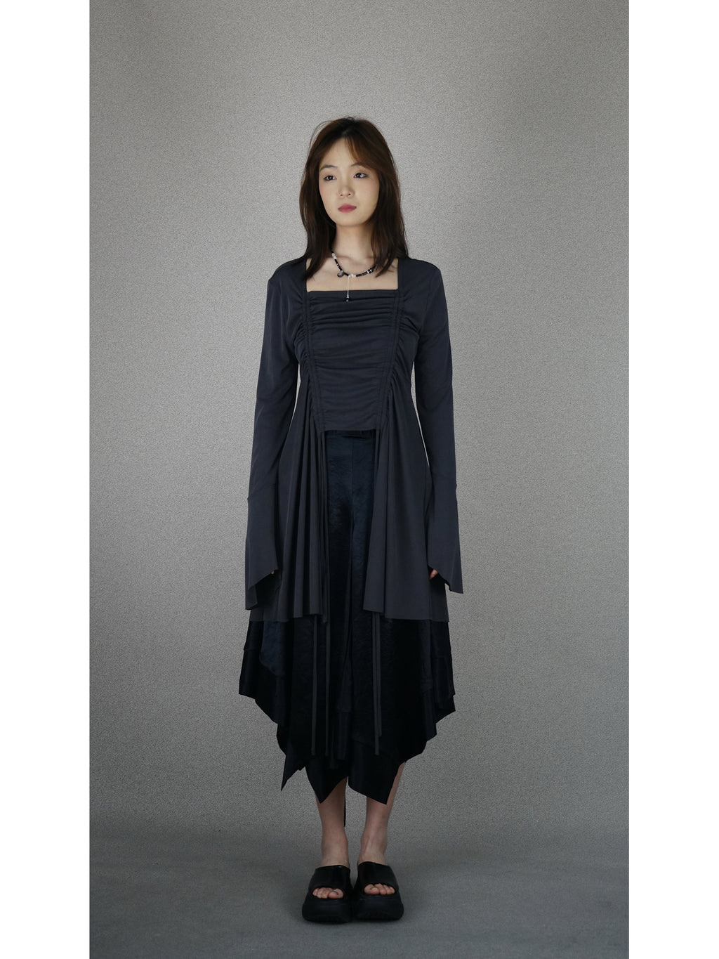 Drawstring ruffled top