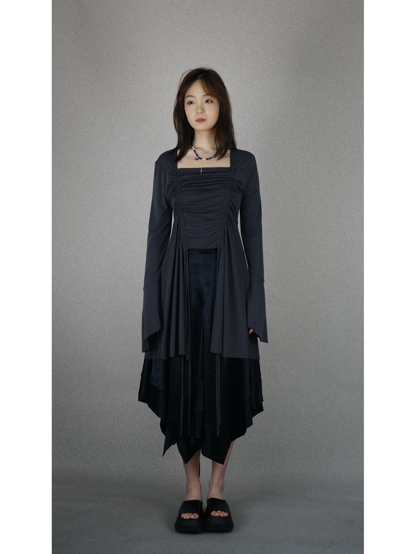 Drawstring ruffled top