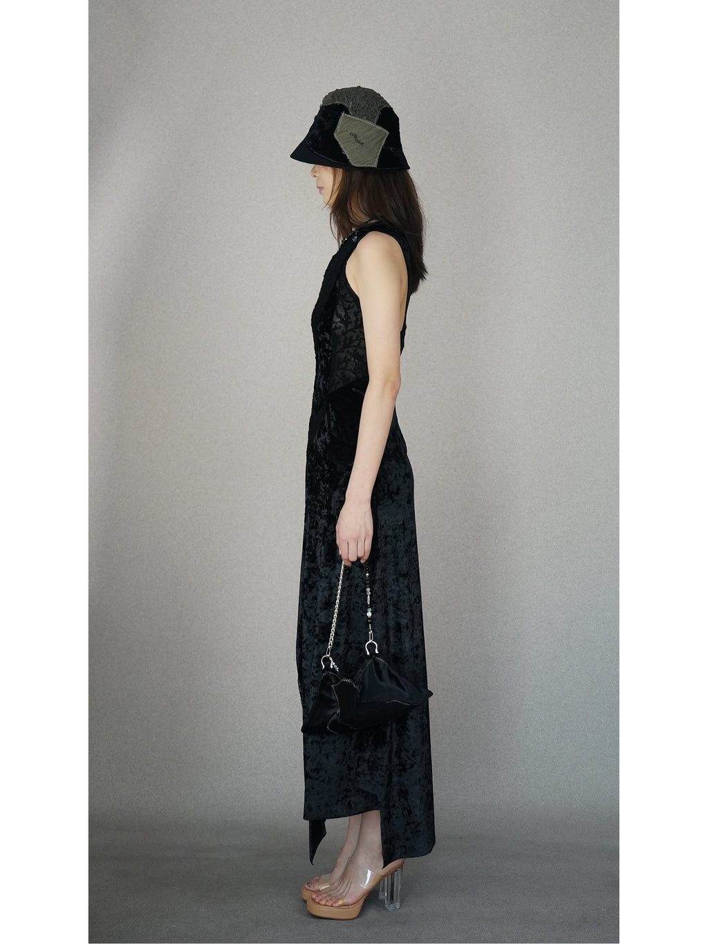 Lace and velvet spliced dress