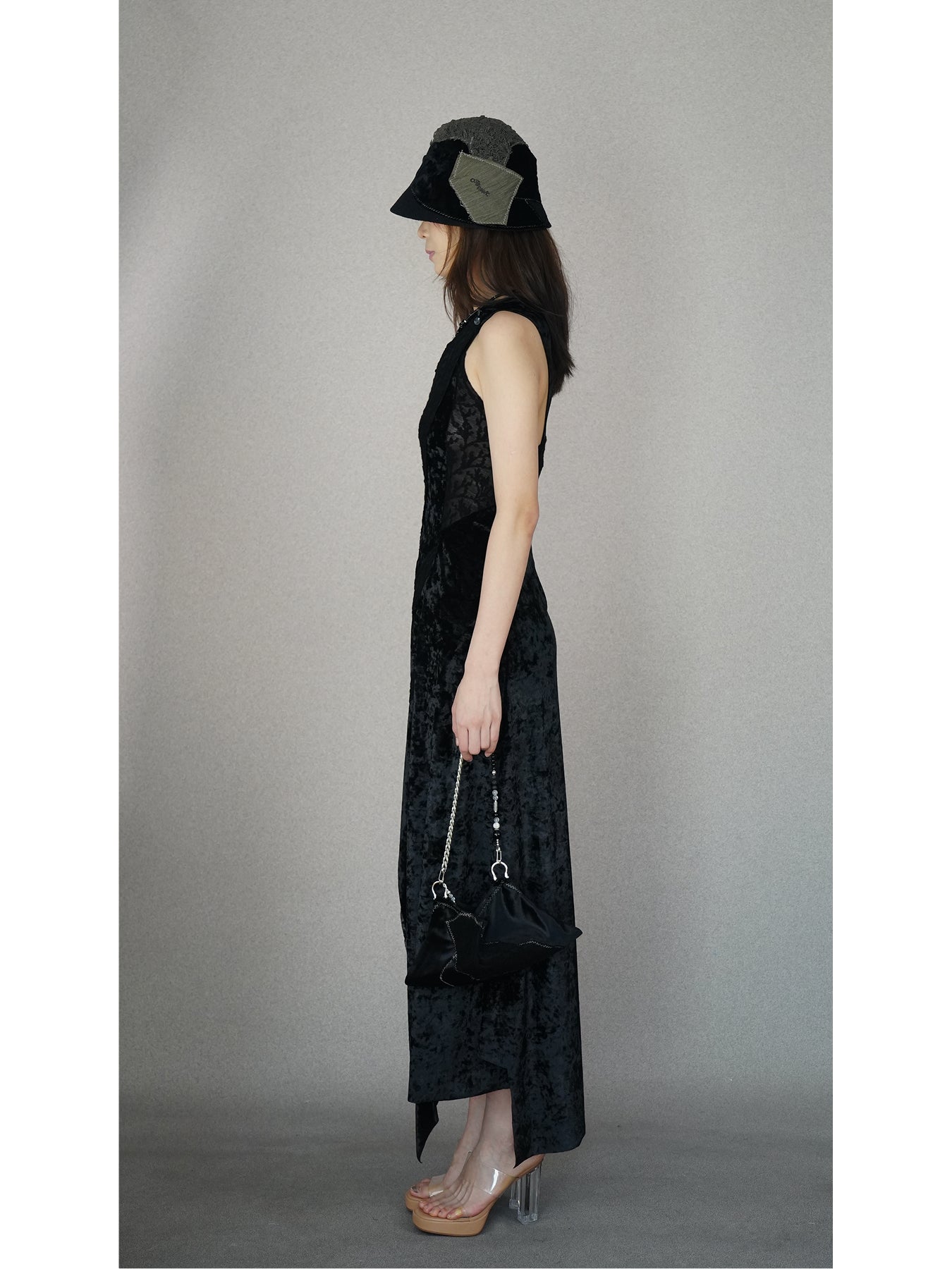 Lace and velvet spliced dress