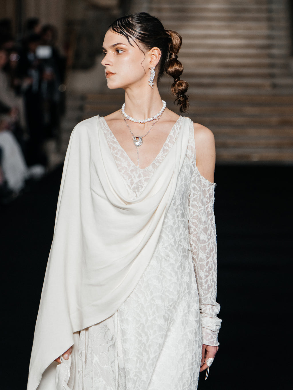 Asymmetric patchwork cape dress