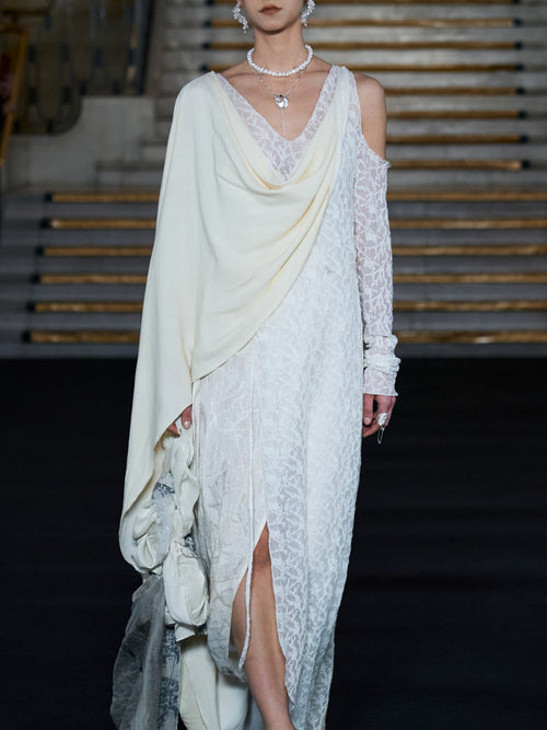 Asymmetric patchwork cape dress