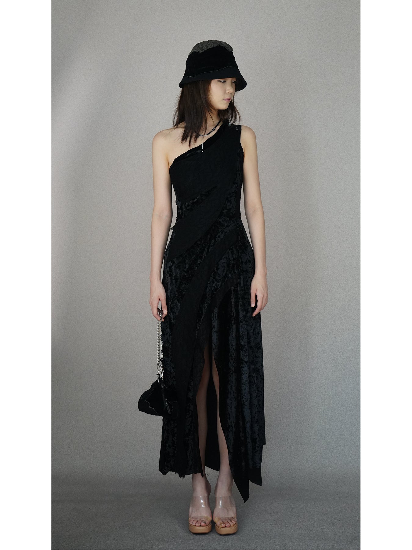 Lace and velvet spliced dress