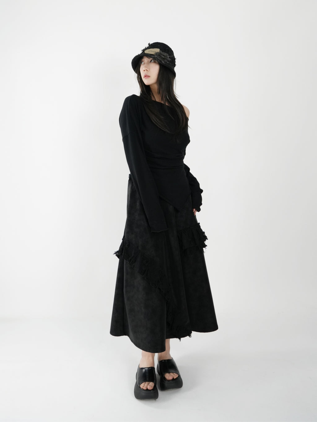 Paneled Leather Skirt