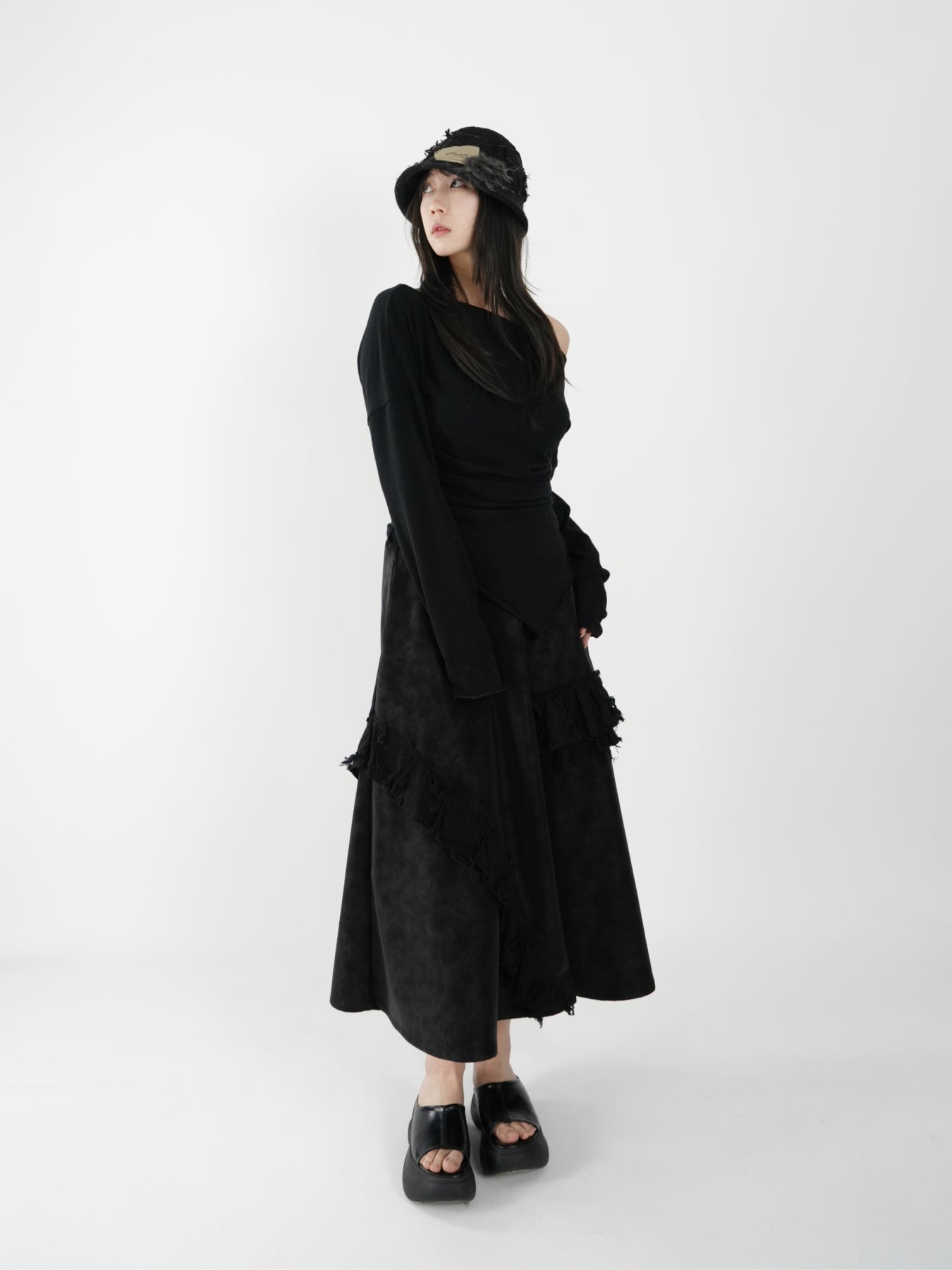 Paneled Leather Skirt