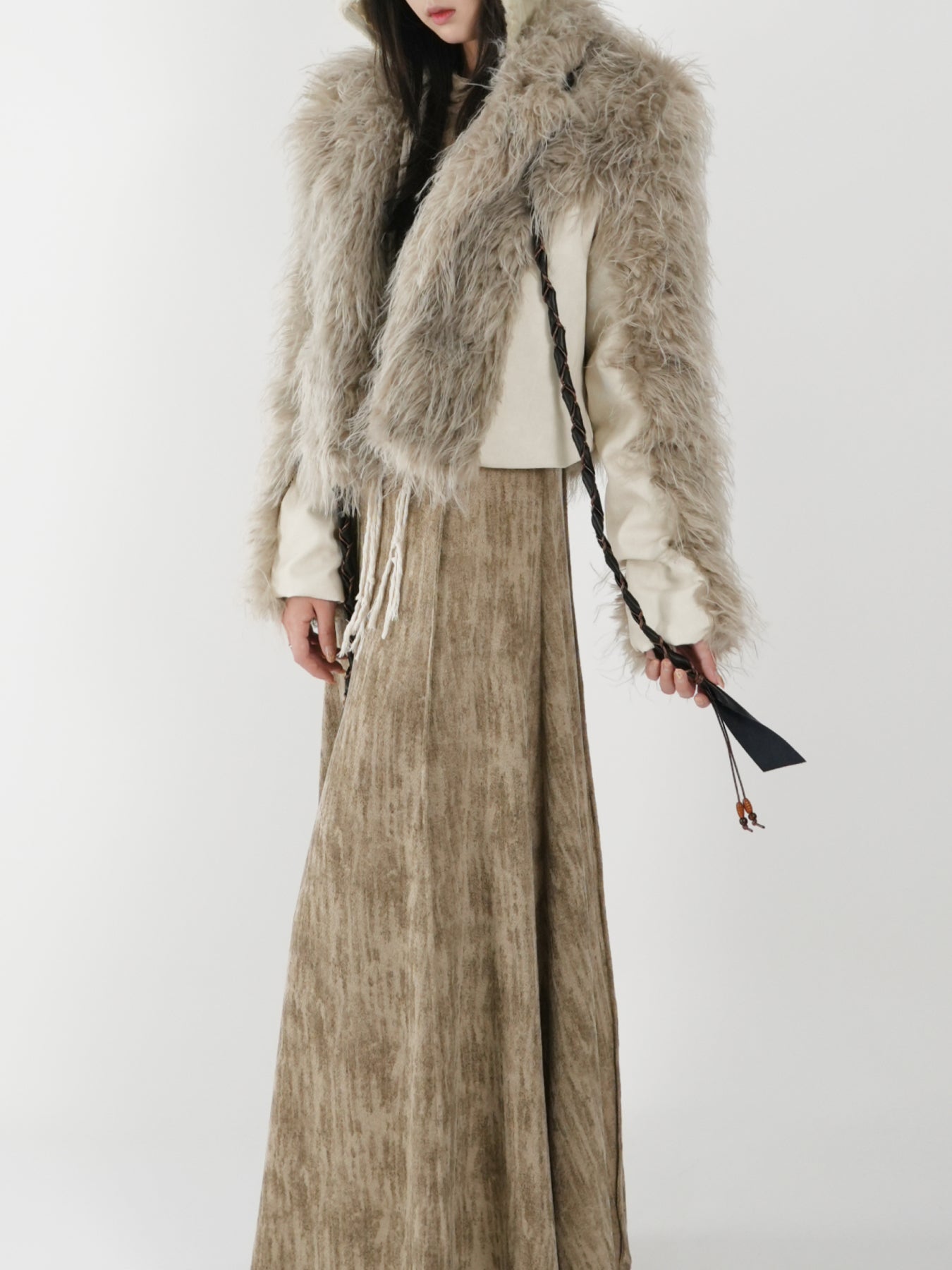 Peak Lapel Spliced Fur Suit