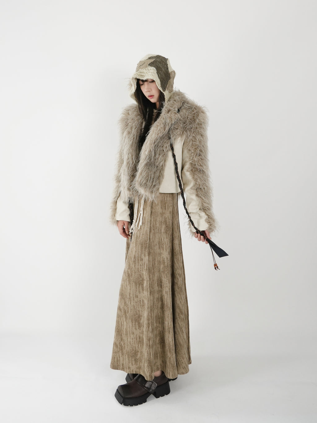 Peak Lapel Spliced Fur Suit
