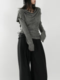 Draped-neck top with double drawstrings