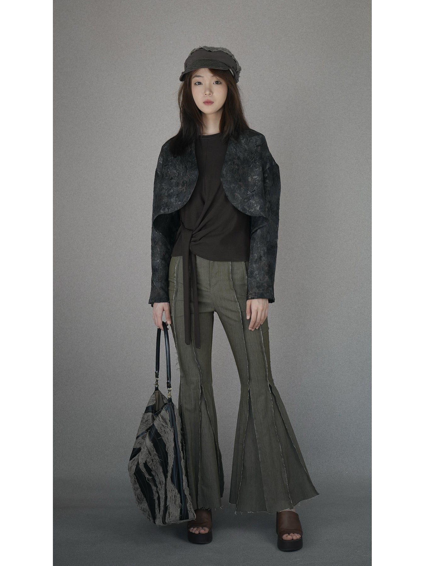 Ripped and frayed flared jeans