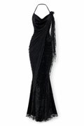 Halter Cowl-Neck Fishtail Dress Black M GPT