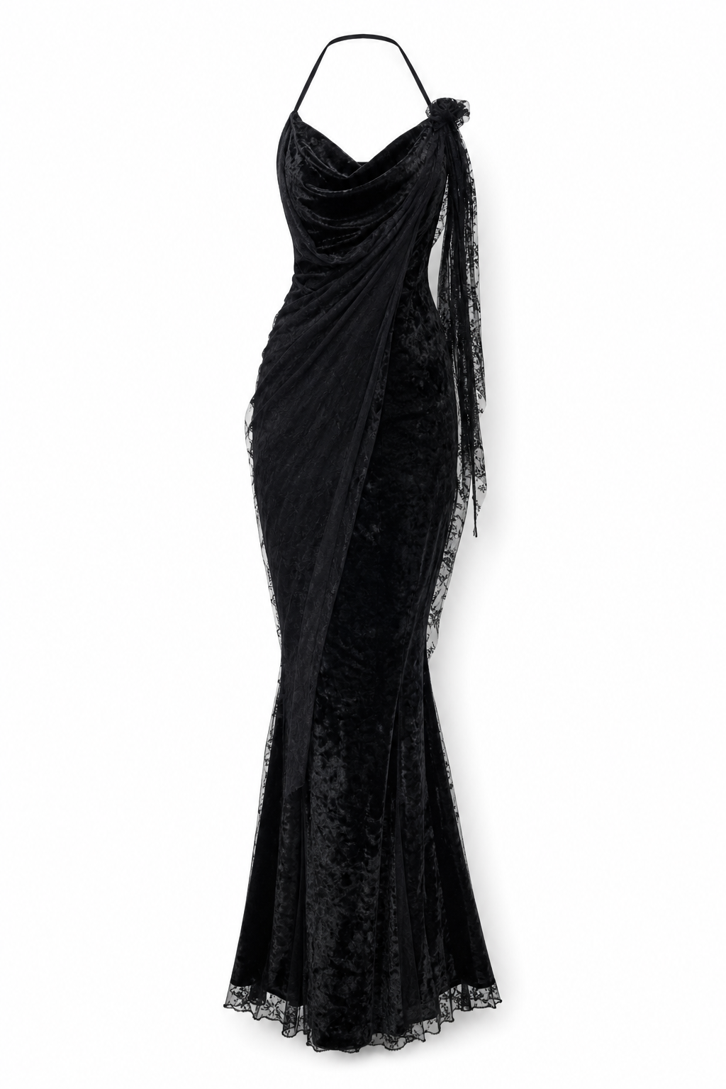 Halter Cowl-Neck Fishtail Dress Black M GPT