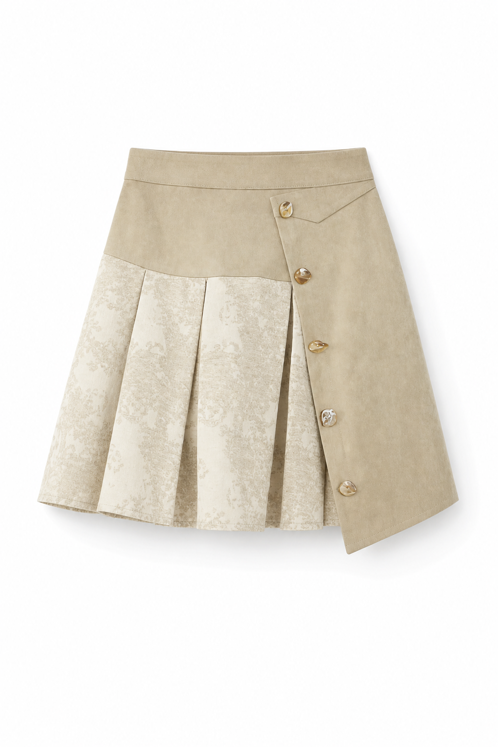 Asymmetric Pleated Skirt Beige M GPT