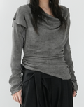 Cowl-Neck Double-Drawstring Top Gray M