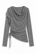 Cowl-Neck Double-Drawstring Top Gray M GPT