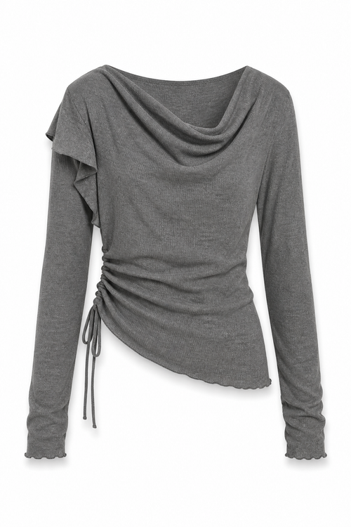 Cowl-Neck Double-Drawstring Top Gray S GPT