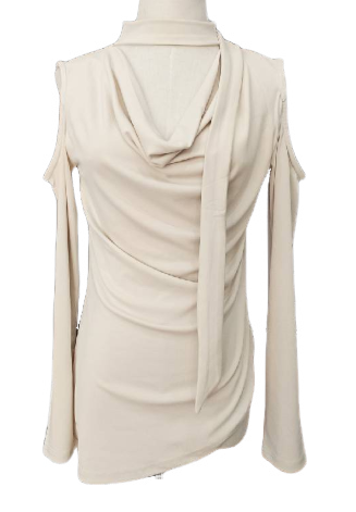 Off-Shoulder Cinched Knit Top Beige L