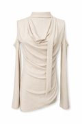 Off-Shoulder Cinched Knit Top Beige L GPT